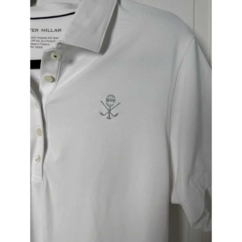 Peter Millar Women’s White Fitted Golf Polo Shirt SPF 50 Sz Large EUC